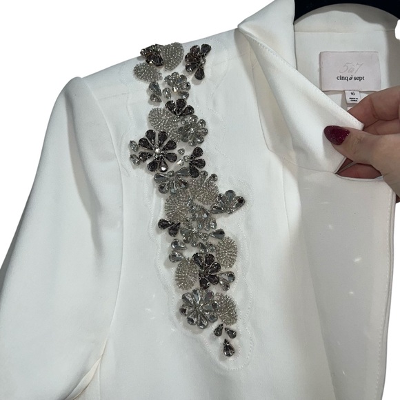 Cinq A Sept Kylie Diamond Daisies Embellished Blazer Jacket In Ivory/Smoke - Picture 5 of 14